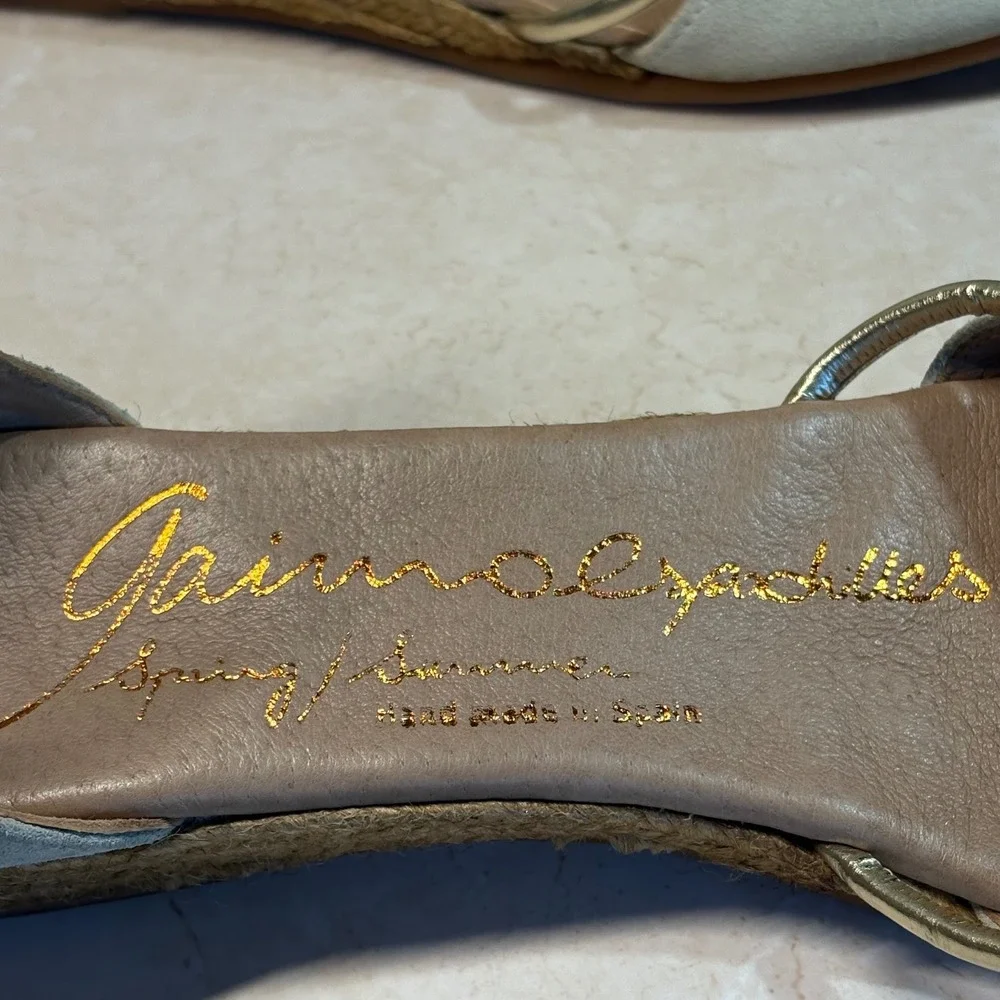 Gaimo Espadrilles Wedge Sandals Beige Gold‎ Ankle Strap Spring Summer Shoes 9.5